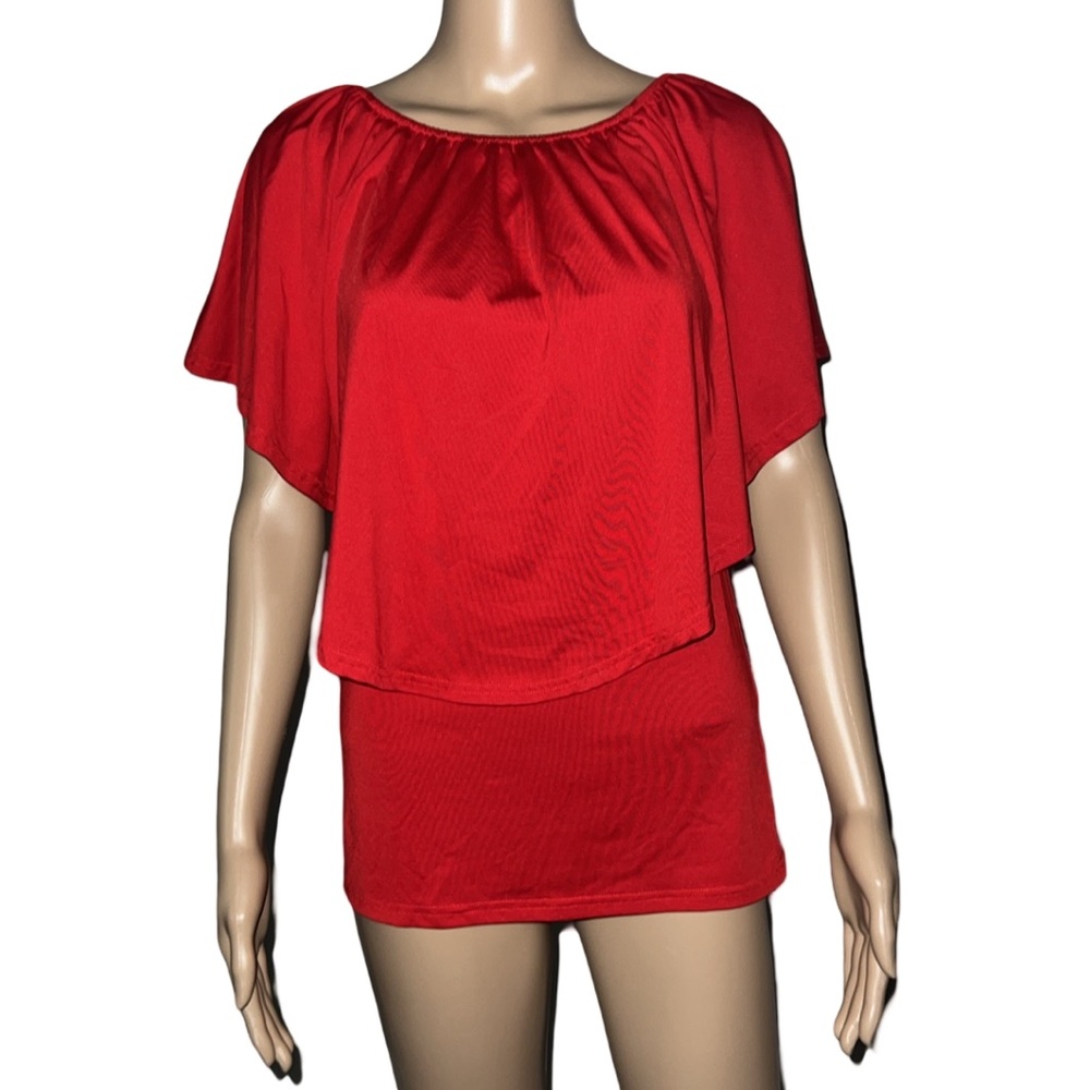 Merryfun Women's Multi-way Top Loose Casual Ruffle Tunic Blouse Shirt S,Red